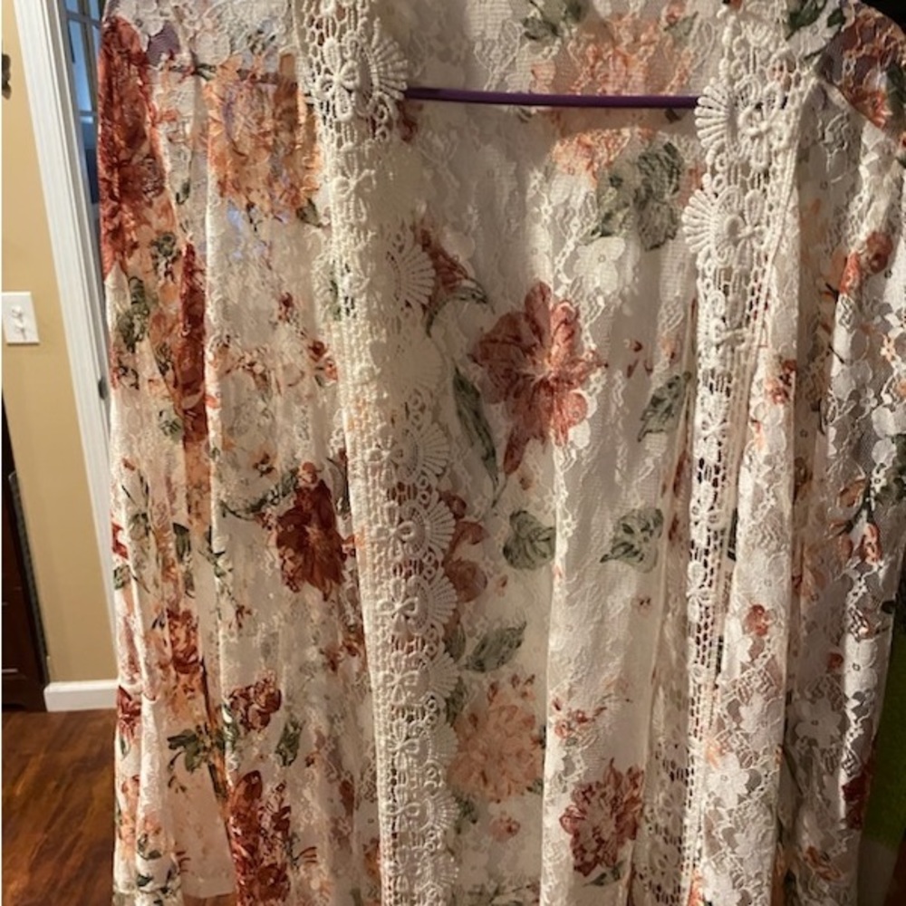 Cream overlay shirt multicolored flowered